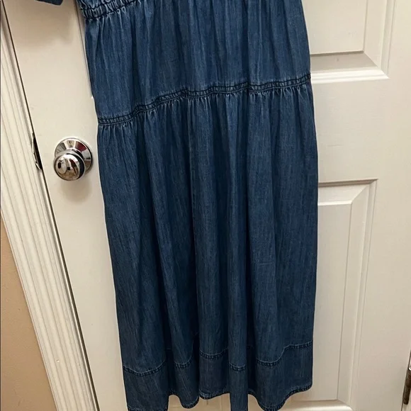 Pilcro puff sleeve V-Neck Denim Midi Dress with Smocked Waist M - Picture 13 of 13